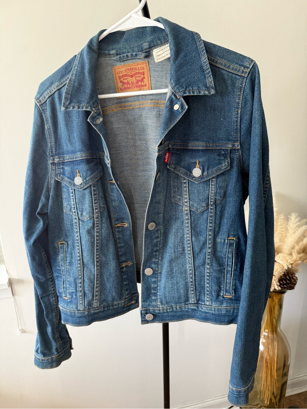 Levi's Medium Blue Denim Jacket with Tan Leather Patch